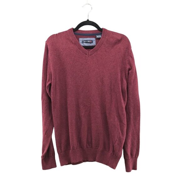 Rover & Lakes Mens V-neck Cotton Sweater Sz Small S Red Burgundy Pullover Knit - Picture 1 of 12